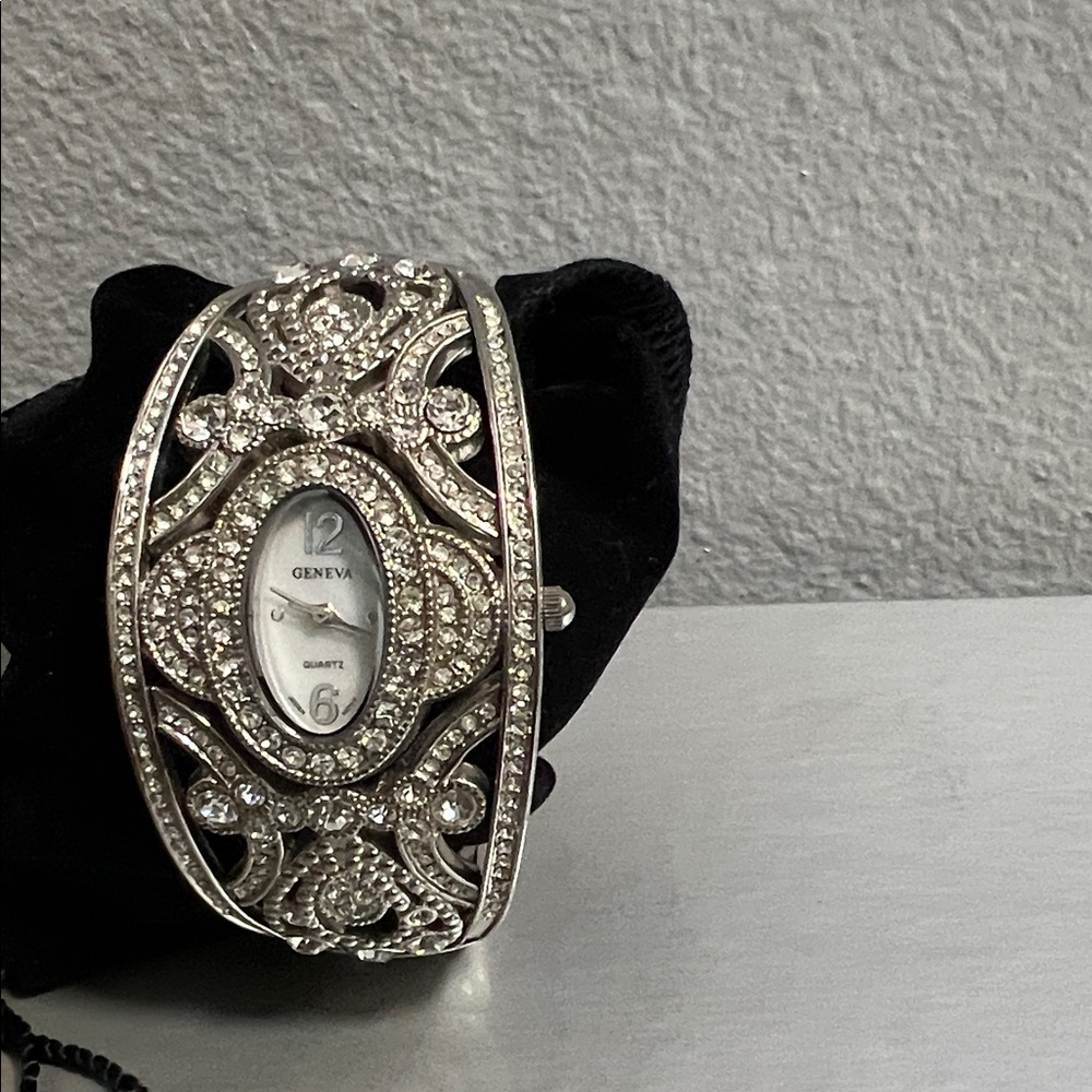Geneva Silver Ornate Quartz Watch